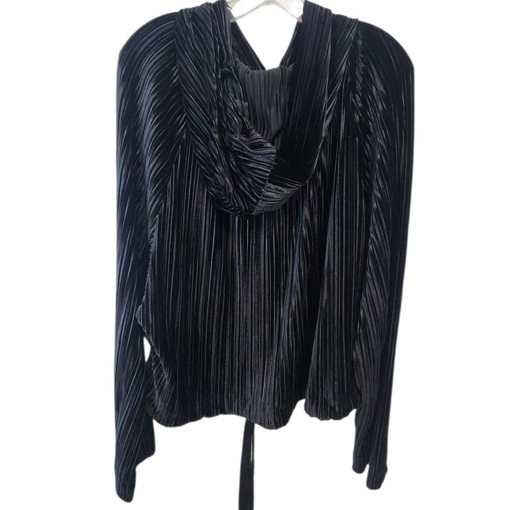 Rachel Roy XL Black Velvet Pleated Hooded Drawstring Tie Jacket‎